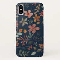 Impressão Floral de Aquarela Antiquada no Marinho