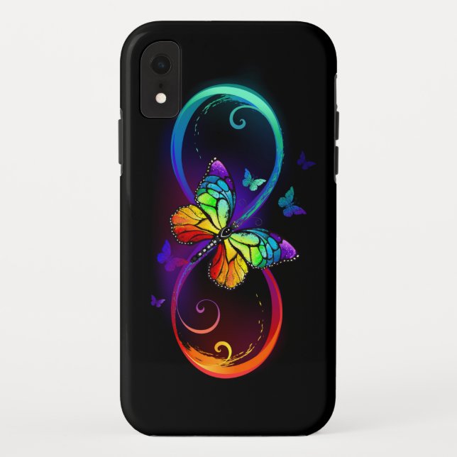 Capa Para iPhone, Case-Mate Infinidade vibrante com borboleta arco-íris a pret (Verso)