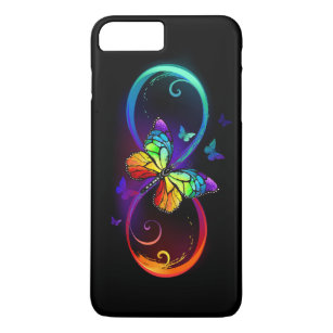 Capa iPhone 8 Plus/7 Plus Infinidade vibrante com borboleta arco-íris a pret