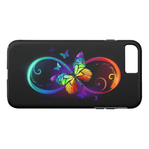 Capa iPhone 8 Plus/7 Plus Infinidade vibrante com borboleta arco-íris a pret