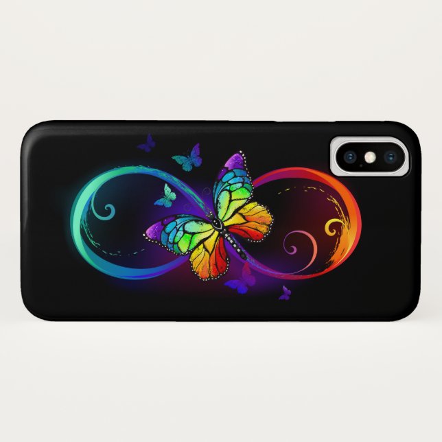 Capa Para iPhone, Case-Mate Infinidade vibrante com borboleta arco-íris a pret (Verso (Horizontal))