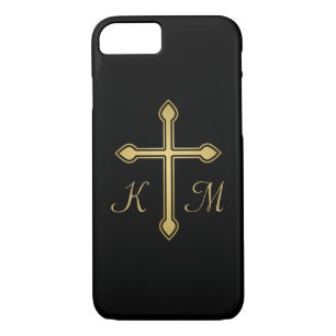 Capa iPhone 8/ 7 Iniciais Douradas Cristãs, Monogramas, Preto