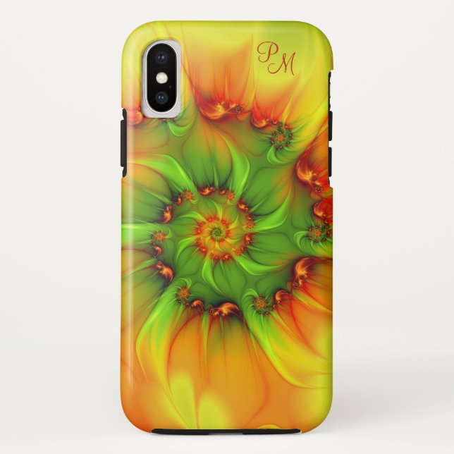 Capa Para iPhone, Case-Mate Iniciais Fractais de Abstrato de Laranja Verde de  (Verso)