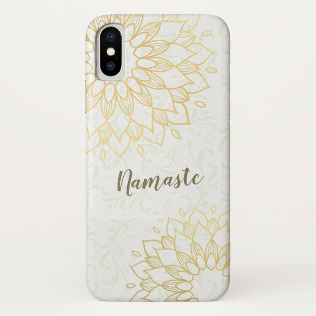 Capa Para iPhone, Case-Mate Instrutor de Meditação Yoga Dourado Flores Mandala (Verso)