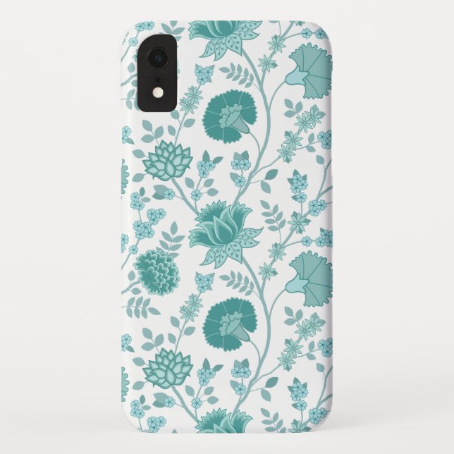 Capa Para iPhone, Case-Mate Jacobean Floral Big Pattern Teals on White (Verso)