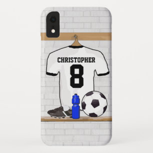 Capa Para iPhone XR Jérsei de futebol preto branco personalizado do
