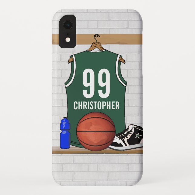 Capa Para iPhone, Case-Mate Jérsei verde e branco personalizado do basquetebol (Verso)