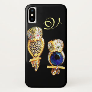 Capa Para iPhone X JEWEL OWLS, Dourado, Blue Sapphire, Preto