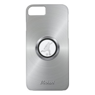 Capa iPhone 8/ 7 Jogador de futebol metálico de prata com seu