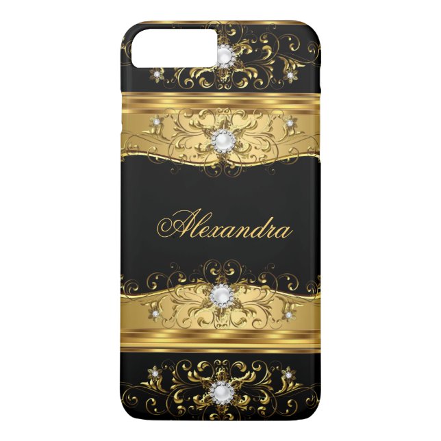 Capa Para iPhone, Case-Mate Jóia de Diamante Pérola Preta Dourada Falsa Elite  (Verso)