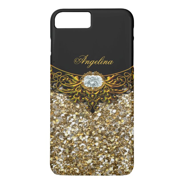 Capa Para iPhone, Case-Mate Joia Elite Regal Ouro Diamante Preto (Verso)