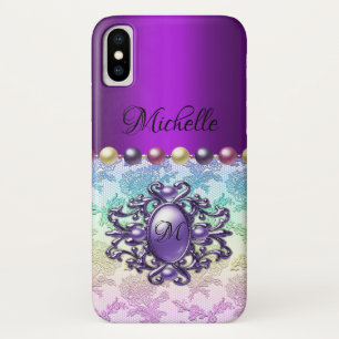 Capa Para iPhone Da Case-Mate Joias roxas decorativas e renda do arco-íris