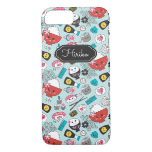 Capa iPhone 8/ 7 Kawaii Sushi - Azul Personalizado