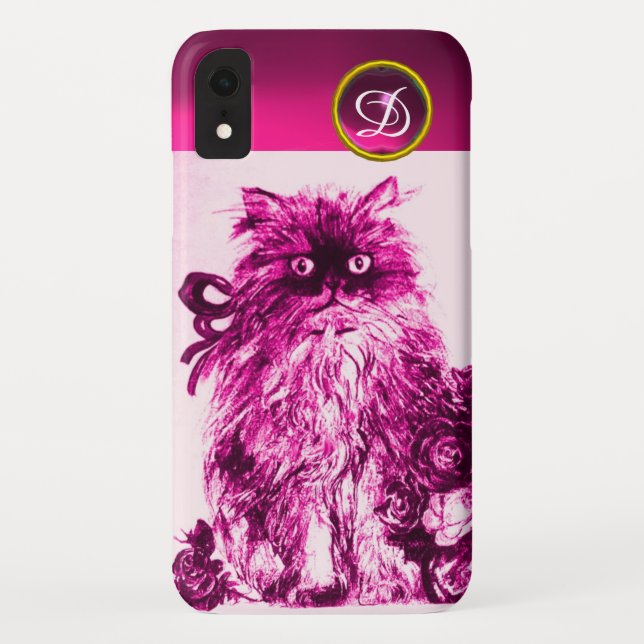 Capa Para iPhone, Case-Mate KITTEN COM PINOS DE FUCHSIA ROSES Gemstone Monogra (Verso)
