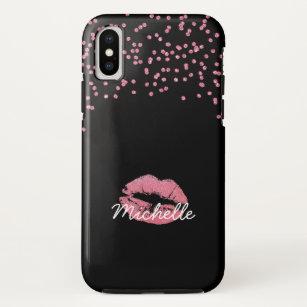 Capa Para iPhone Da Case-Mate Lábios Brilhantes Rosa Nome do Monograma