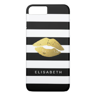 Capa Para iPhone Da Case-Mate Lábios Dourados Na moda com faixas brancas pretas