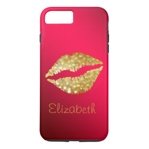 Capa iPhone 8 Plus/7 Plus Lábios Dourados Simples Personalizados de Brilho V