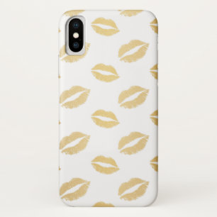 Capa Para iPhone Da Case-Mate Lábios Kissable Dourados e brancos