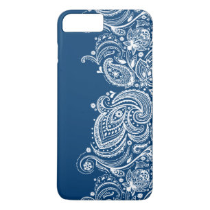 Capa Para iPhone Da Case-Mate Lace Branco Elegante Em Fundo Azul Alterável