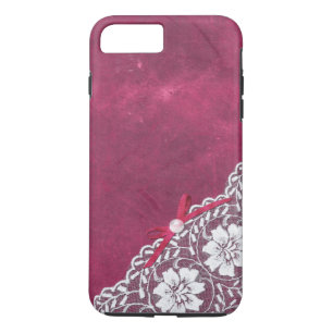 Capa iPhone 8 Plus/7 Plus Lace branco + pérola no fundo rosa