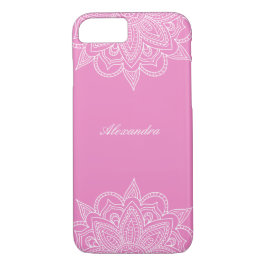 Capa iPhone 8/ 7 Lace de mandala branca e gelo cor-de-rosa na moda