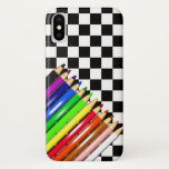 Capa Para iPhone Da Case-Mate lápis a cores<br><div class="desc">Leitões a lápis a cores na pele do telefone com padrão de conselho de xadrez preto e branco. Você é legal o suficiente para esta capa de telefone incrível?</div>