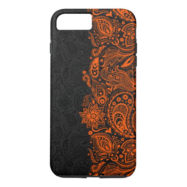 Capa Para iPhone, Case-Mate Laranja Elegante e Paisley Floral Preto (Verso)
