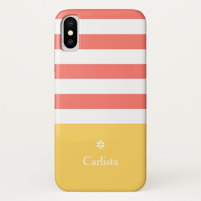 Capa Para iPhone, Case-Mate Largo Coral Horizontal Stripes Amarelo Nome Margar (Verso)