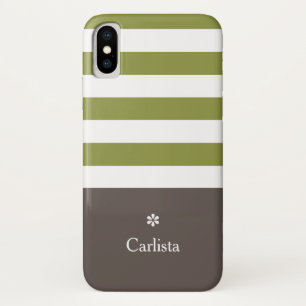 Capa Para iPhone Da Case-Mate Largo Verde Horizontal Stripes Marrom Nome Marrom