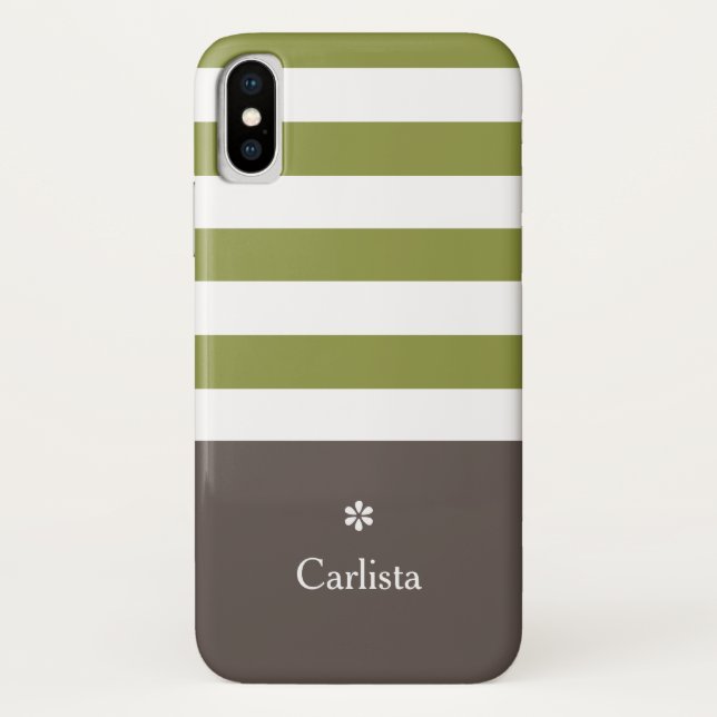 Capa Para iPhone, Case-Mate Largo Verde Horizontal Stripes Marrom Nome Marrom  (Verso)
