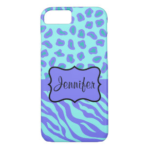Capa Para iPhone Da Case-Mate Lavanda Turquesa Zebra Leopardo Nome Personalizado