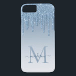 Capa iPhone 8/ 7 Leitura Azul Dusty Glitter Drives Minigráfico<br><div class="desc">Capa de telefone de Script do Monograma Elegante Elegante Na moda feminina Dusty Blue Drips Glitter Sparkle Elegante Monograma</div>