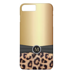 Capa iPhone 8 Plus/7 Plus Leopardo Dourado moderno do monograma