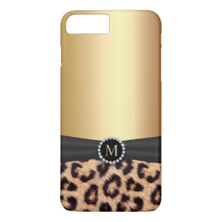 Capa iPhone 8 Plus/7 Plus Leopardo Dourado moderno do monograma