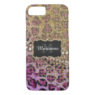 Capa iPhone 8/ 7 Leopardo Dourado roxo Olhar para a Largura Impress
