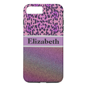 Capa iPhone 8 Plus/7 Plus Leopardo Rinestone Púrpura Personalizado