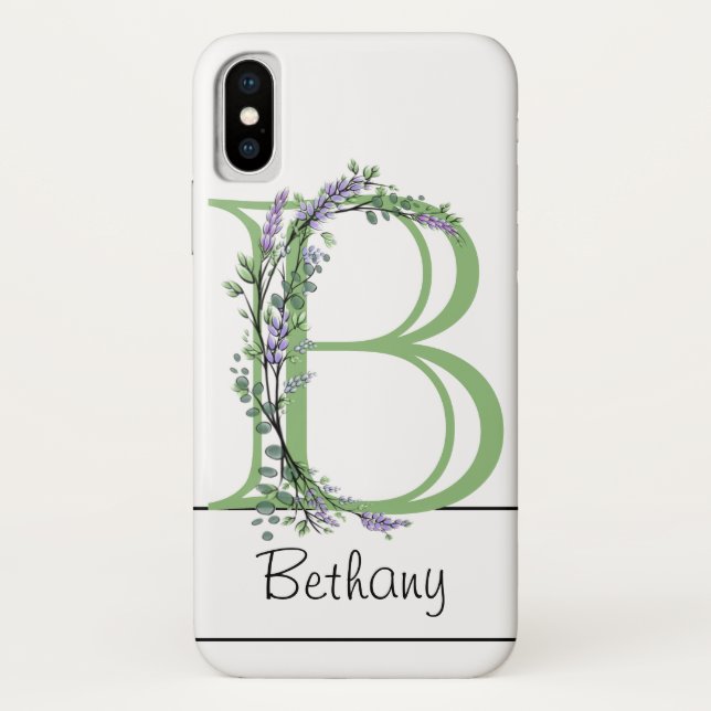 Capa Para iPhone, Case-Mate Letra alfabética B Lavanda Eucalyptus (Verso)