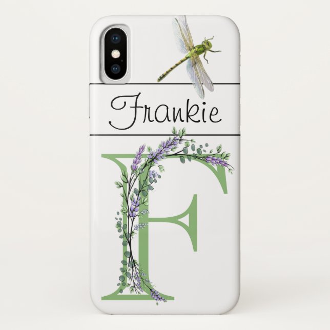 Capa Para iPhone, Case-Mate Letra alfabética F Lavanda Eucalyptus Dragonfly (Verso)