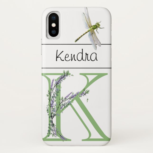 Capa Para iPhone, Case-Mate Letra alfabética K Dragonfly Lavanda (Verso)