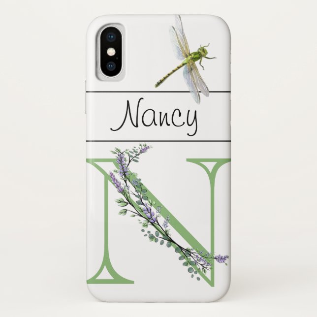 Capa Para iPhone, Case-Mate Letra alfabética N Lavanda Eucalyptus Dragonfly (Verso)