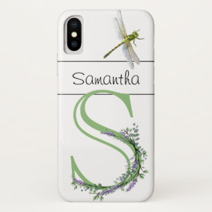 Capa Para iPhone Da Case-Mate Letra alfabética S Lavanda Eucalyptus Dragonfly