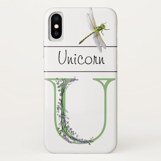 Capa Para iPhone, Case-Mate Letra alfabética U Lavanda Eucalyptus Dragonfly (Verso)