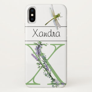 Capa Para iPhone Da Case-Mate Letra alfabética X Lavanda Eucalyptus Dragonfly