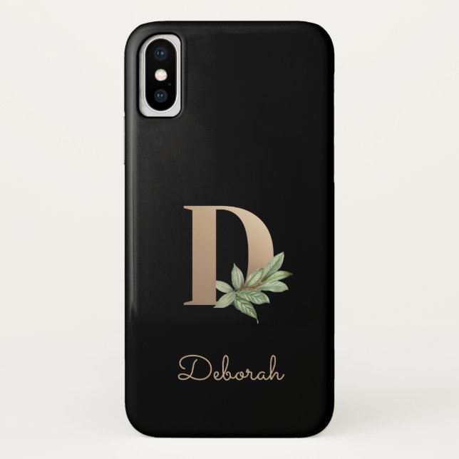 Capa Para iPhone, Case-Mate Letra Dourada D Monograma Botânica Elegante (Verso)