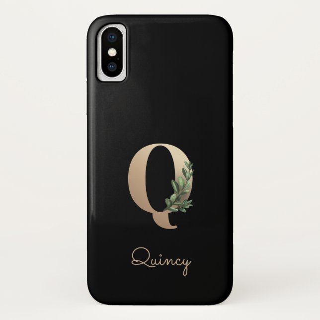 Capa Para iPhone, Case-Mate Letra Dourada Monograma Botânica Elegante Q (Verso)