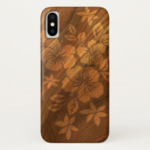 Capa Para iPhone X Lilikoi Hibiscus Hawaiian Faux Burl Wood