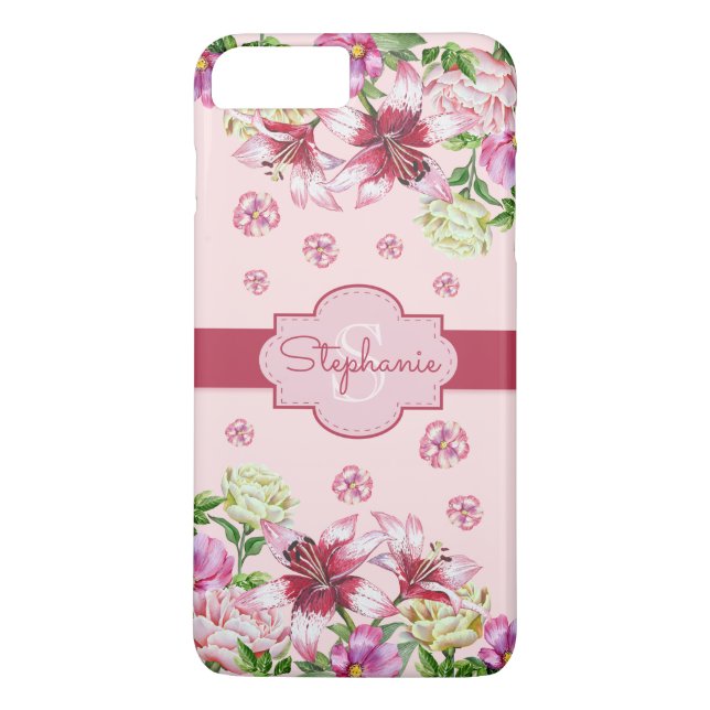 Capa Para iPhone, Case-Mate Lily Peony Floral Blush Monograma Rosa (Verso)