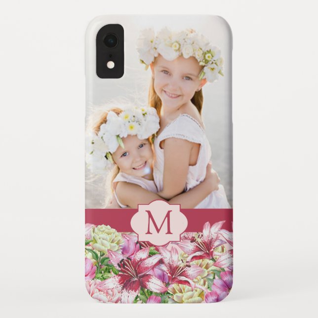 Capa Para iPhone, Case-Mate Lily Peony Floral Monograma Foto (Verso)