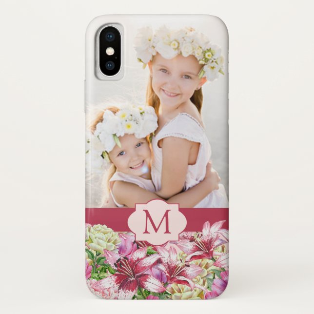 Capa Para iPhone, Case-Mate Lily Peony Floral Monograma Foto (Verso)