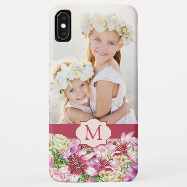 Capa Para iPhone, Case-Mate Lily Peony Floral Monograma Foto (Verso)